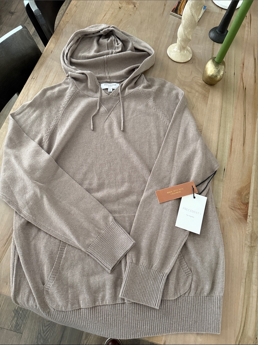 Prescient Knit Hooded Crewneck Sweater in Taupe